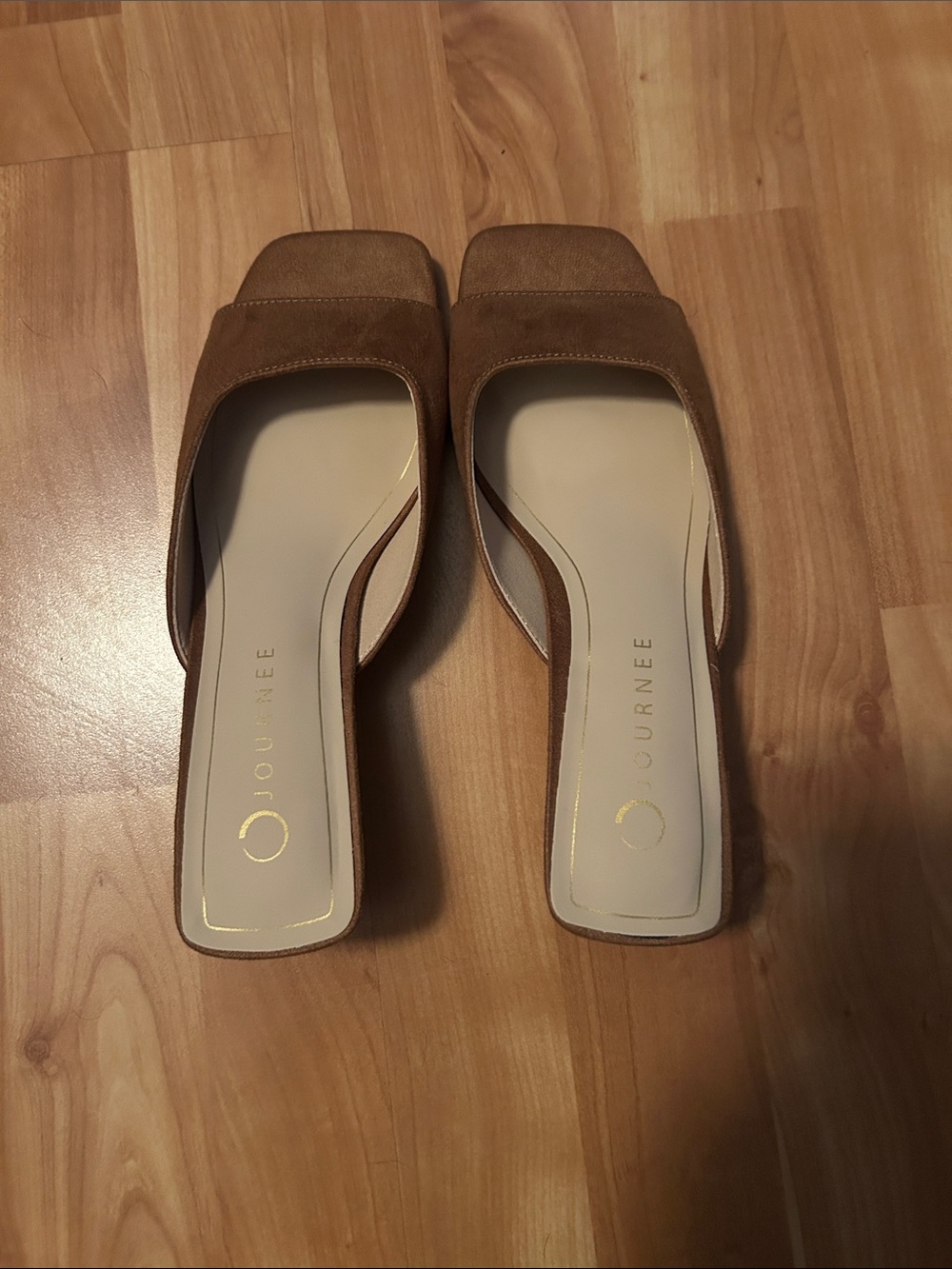 Journee Collection Tan Square-Toe Slide Mules